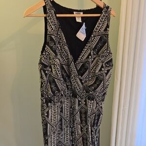 Black and White Geometric Jumpsuit Wrap Front